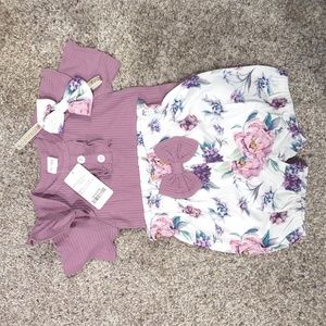Baby/toddler 12/18 month purple floral outfit- t-shirt shorts headband Brand new